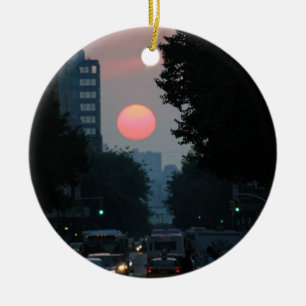 Manhattanhenge: ondergaande roze-oranje zon keramisch ornament