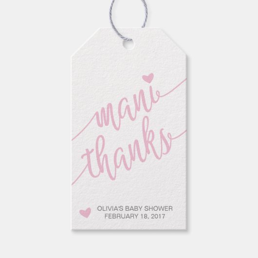 Mani Bedankt Baby shower Dank u Label, roze Cadeaulabel (Voorkant)