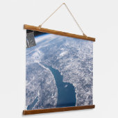 Manicouagan krater en de St. Lawrence rivier Hangend Wandkleed (Gebogen)