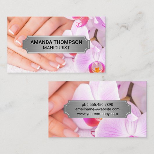Manicure nagels | Roze Orchidee Bloemen Afsprakenkaartje (Voorkant / Achterkant)