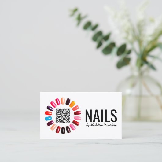 Manicure Nail Polish Scannable QR Code Basic Wit Visitekaartje (Staand voorkant)