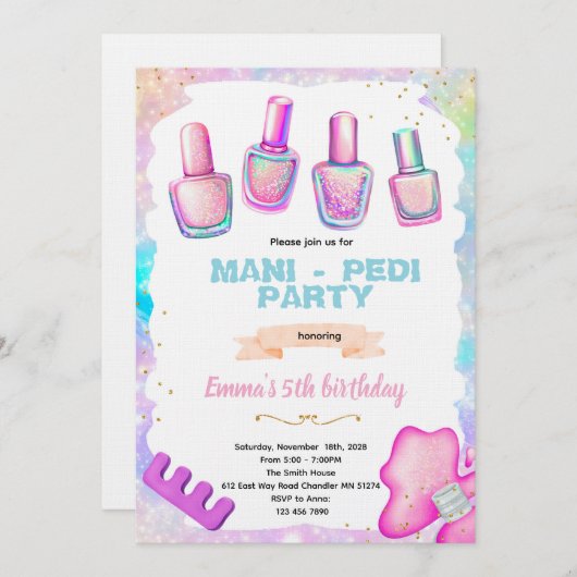 Manicure pedicure spa party invitation (Devant / Derrière)