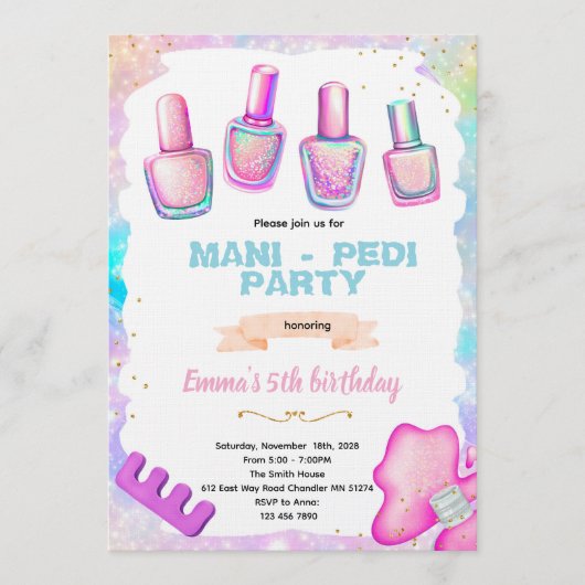 Manicure pedicure spa party invitation (Devant)