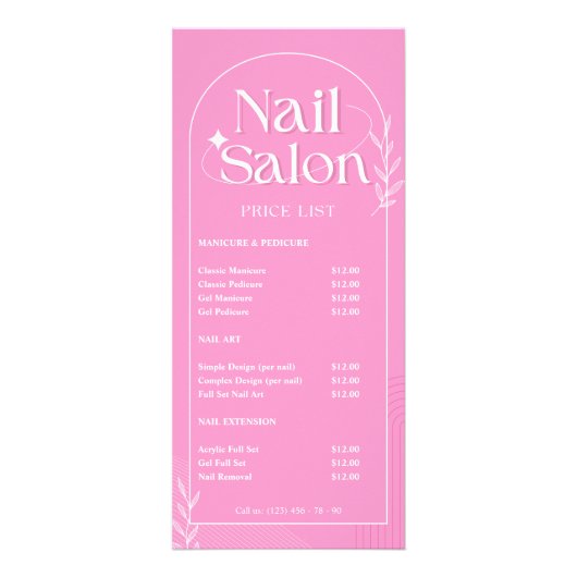 Manicure Roze Service Lijst Nagelstudio Prijslijst Reclamekaart (Voorkant)
