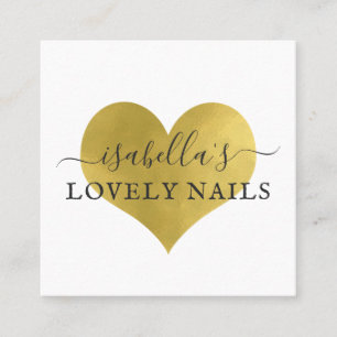 Manicurist Nail Salon Gold Foil Heart Script Vierkante Visitekaartje