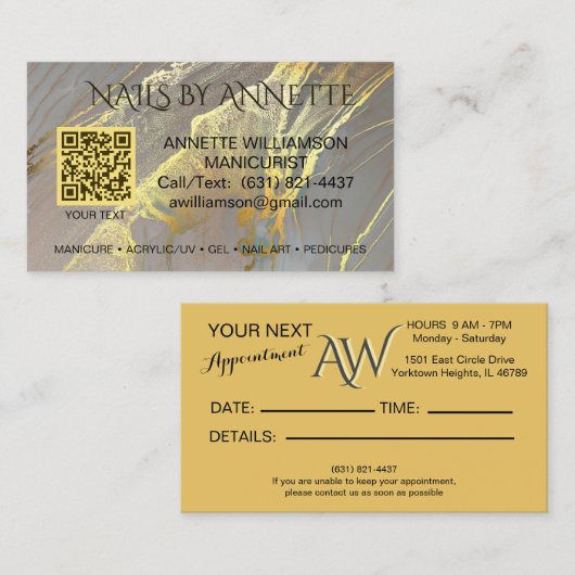 Manicurist Nail-technicus Gold Accent Visitekaartje (Voorkant / Achterkant)