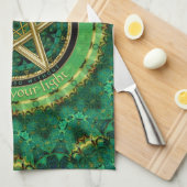 Manifest Your Magic Golden Pentacle Nature Green Theedoek (Quarter Fold)