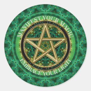 Manifesteer je magische gouden pentakel-natuur gro ronde sticker