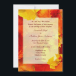 Manifestement Automne Frontière 5x7 Invitations de<br><div class="desc">Invitations à plat mariage d'automne. Des feuilles orange et jaune vif bordent un arrière - plan de feuilles d'automne avec du texte rouge foncé en police calligraphique. Cette invitation 5x7 a les parents invitant les invités au "mariage de leur fille".</div>