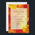 Manifestement Automne Frontière 5x7 Invitations de<br><div class="desc">Invitations à plat mariage d'automne. Des feuilles orange et jaune vif bordent un arrière - plan de feuilles d'automne avec du texte rouge foncé en police calligraphique. Cette invitation 5x7 a les parents invitant les invités au "mariage de leur fille".</div>