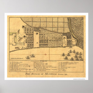 Manila Filipijnen — Attack Map 1762 Poster