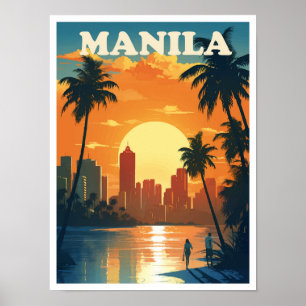 Manila Filipijnen Kunst Vintage Reizen Illustratie Poster