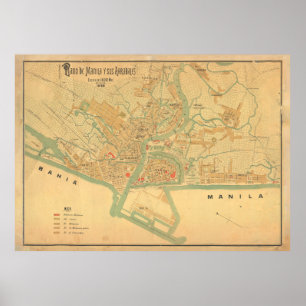 Manila Philippines Map (1898) Poster