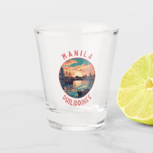 Manilla Filipijnen Retro Distress Circle Shot Glas (Voorkant)