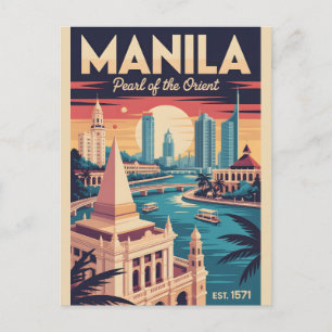 Manilla Filipijnen Retro Reisposter Kunst Feestdagenkaart