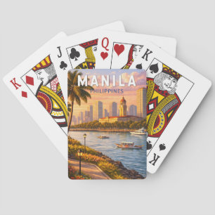 Manilla Filipijnen Silhouette Illustratie Reis Kun Pokerkaarten