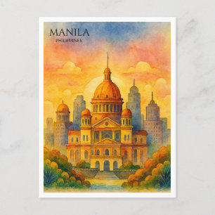 Manilla Filipijnen Waterverf Briefkaart Souvenir