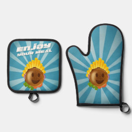 Manime en handschoen enjoy your meal ovenwant & pannenlap set