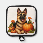 Manique Berger allemand reposant avec Citrouilles et fleur (Recto)