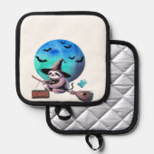 Manique Beware Cute Witch Sloth Flying on Broom Halloween  (Recto/Verso)