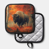 Manique Bison dans l'artisanat boisé d'automne (Recto/Verso)