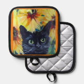 Manique Black cat and sunflowers Oven Mitts & Pot Holders (Recto/Verso)
