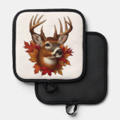 Manique Buck Deer entouré de feuilles d'automne (Recto/Verso)