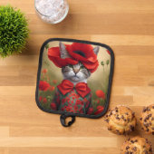 Manique Chat avec une robe faite de coquelicot (De haut en bas)