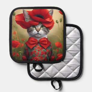 Manique Chat avec une robe faite de coquelicot
