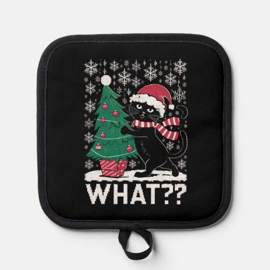 Manique Chat Ce Chat Noir Drôle Poussant Arbre De Noël (Recto)