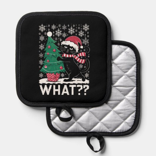 Manique Chat Ce Chat Noir Drôle Poussant Arbre De Noël (Recto/Verso)