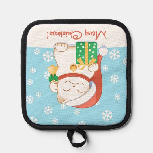 Manique Chat de Noël blanc dans un Casquette rouge (Recto)