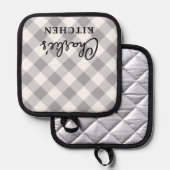 Manique Chèques blancs gris plaid moderne nom cuisine (Recto/Verso)