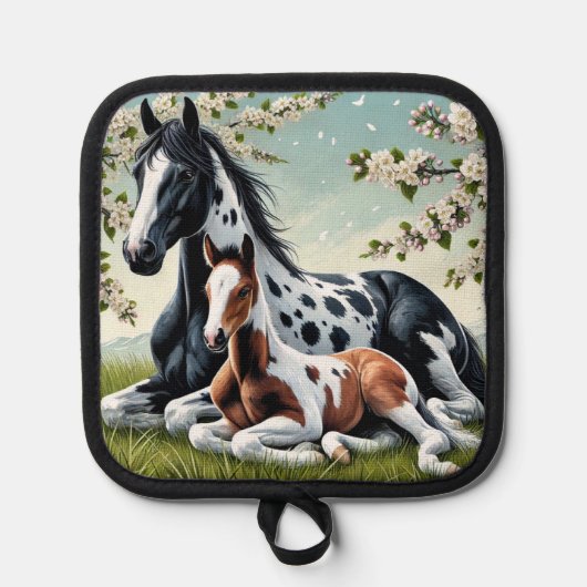 Manique Cheval et poulain reposent au milieu des arbres en (Recto)