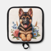 Manique Chiot allemand jouant avec fleurs (Recto)