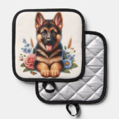 Manique Chiot allemand jouant avec fleurs (Recto/Verso)