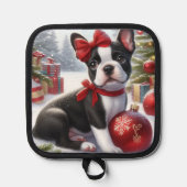 Manique Chiot de Boston Terrier avec ornements de Noël (Recto)