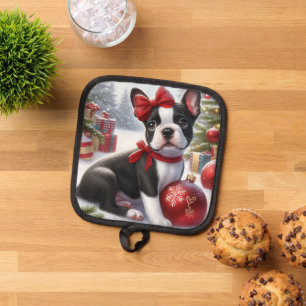 Manique Chiot de Boston Terrier avec ornements de Noël
