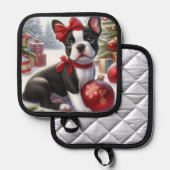Manique Chiot de Boston Terrier avec ornements de Noël (Recto/Verso)