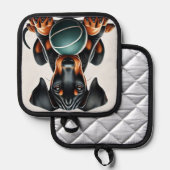 Manique Chiot de Doberman Pinscher tenant une balle (Recto/Verso)