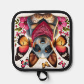 Manique Chiot Heeler entouré de papillons et de fleurs (Recto)