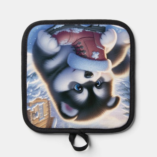 Manique Chiot jouant avec une botte hivernale couverte de (Recto)