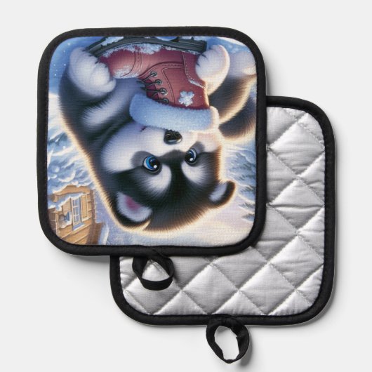 Manique Chiot jouant avec une botte hivernale couverte de (Recto/Verso)