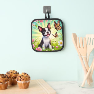 Manique Chiot mignon avec fleurs et papillons