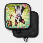 Manique Chiot mignon avec fleurs et papillons (Recto/Verso)