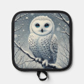 Manique Chouette des neiges perchée sur une branche de nei (Recto)