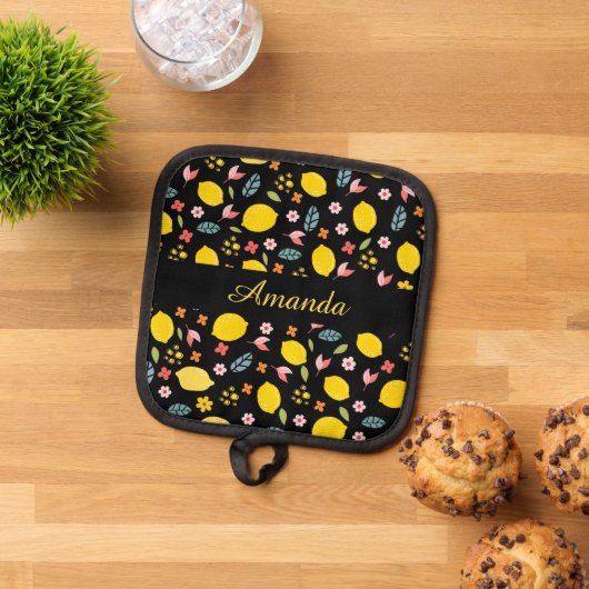 Manique Citrons Et Fleurs | Nom personnalisé (De haut en bas)