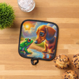 Manique Dachshund et grenouille mignons