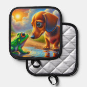Manique Dachshund et grenouille mignons (Recto/Verso)