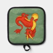 Manique Dragon Chinois Rouge sur Fond Vert (Recto)